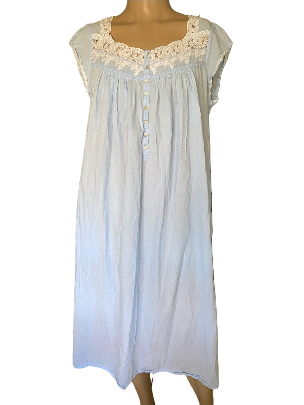 Eileen West Queen’s Anne Lace Pale Blue Nightgown with white Lace Yoke